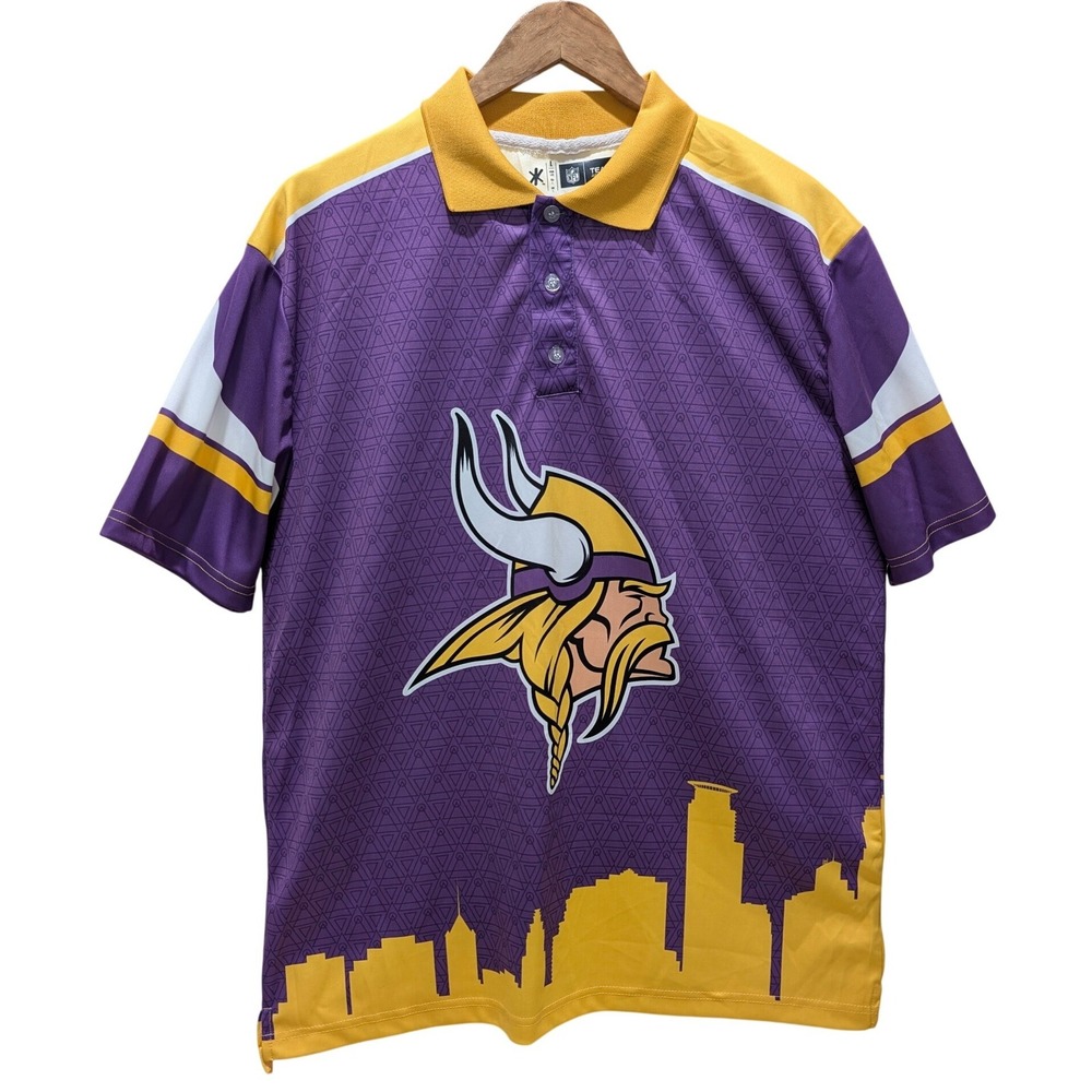 Minnesota Vikings NFL Team Apparel Polo‎ Shirt Men's Large Purple Gold Skyline - Picture 3 of 6
